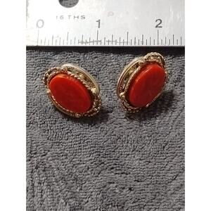 Vintage Star Earrings Screw Back Swirl Orange Cabochons